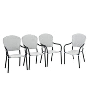 Costway - Set of 4 Patio Rattan Stackable Dining Chair with  Armrest for Garden-White