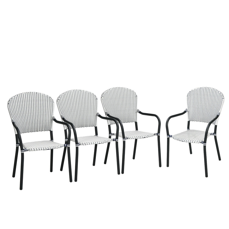 Costway - Set of 4 Patio Rattan Stackable Dining Chair with  Armrest for Garden-White