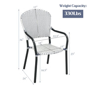 Costway - Set of 4 Patio Rattan Stackable Dining Chair with  Armrest for Garden-White