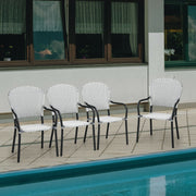 Costway - Set of 4 Patio Rattan Stackable Dining Chair with  Armrest for Garden-White