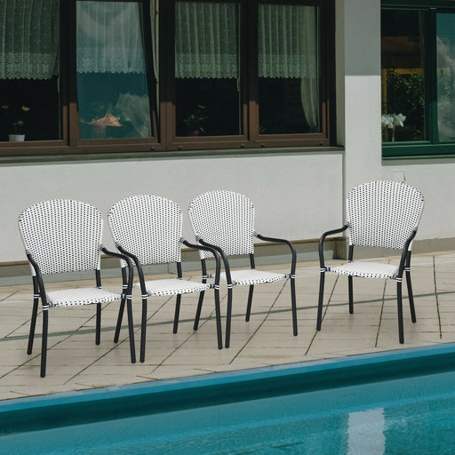 Costway - Set of 4 Patio Rattan Stackable Dining Chair with  Armrest for Garden-White