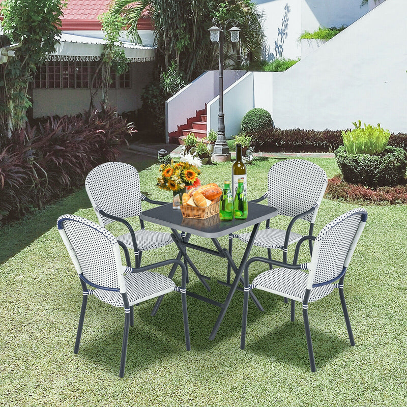 Costway - Set of 4 Patio Rattan Stackable Dining Chair with  Armrest for Garden-White