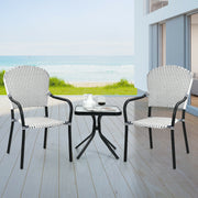 Costway - Set of 4 Patio Rattan Stackable Dining Chair with  Armrest for Garden-White