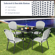 Costway - Set of 4 Patio Rattan Stackable Dining Chair with  Armrest for Garden-White