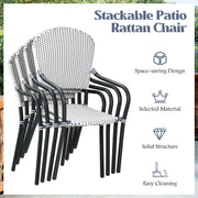 Costway - Set of 4 Patio Rattan Stackable Dining Chair with  Armrest for Garden-White