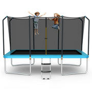 Costway - 8 x 14 Feet Rectangular Recreational Trampoline with Safety Enclosure Net and Ladder-Blue
