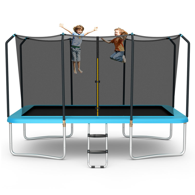 Costway - 8 x 14 Feet Rectangular Recreational Trampoline with Safety Enclosure Net and Ladder-Blue