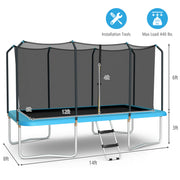 Costway - 8 x 14 Feet Rectangular Recreational Trampoline with Safety Enclosure Net and Ladder-Blue