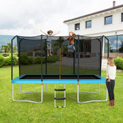 Costway - 8 x 14 Feet Rectangular Recreational Trampoline with Safety Enclosure Net and Ladder-Blue