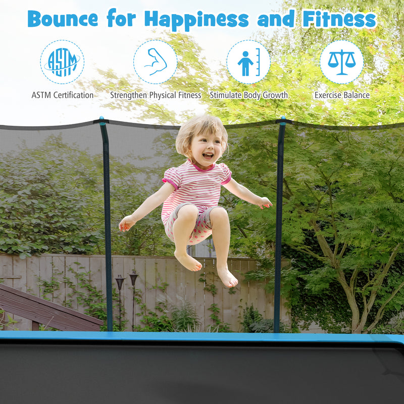 Costway - 8 x 14 Feet Rectangular Recreational Trampoline with Safety Enclosure Net and Ladder-Blue