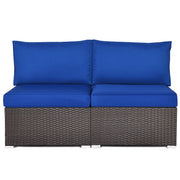 Costway - 2 Pieces Patio Rattan Armless Sofa Set with 2 Cushions and 2 Pillows-Navy