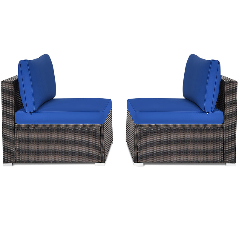 Costway - 2 Pieces Patio Rattan Armless Sofa Set with 2 Cushions and 2 Pillows-Navy