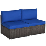 Costway - 2 Pieces Patio Rattan Armless Sofa Set with 2 Cushions and 2 Pillows-Navy