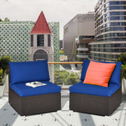 Costway - 2 Pieces Patio Rattan Armless Sofa Set with 2 Cushions and 2 Pillows-Navy