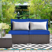 Costway - 2 Pieces Patio Rattan Armless Sofa Set with 2 Cushions and 2 Pillows-Navy