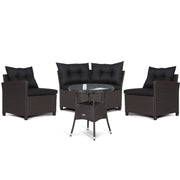 Costway - 4 Pieces Patio Rattan Furniture Set Cushioned Sofa Glass Table-Black