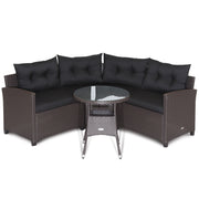 Costway - 4 Pieces Patio Rattan Furniture Set Cushioned Sofa Glass Table-Black