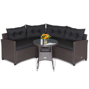 Costway - 4 Pieces Patio Rattan Furniture Set Cushioned Sofa Glass Table-Black