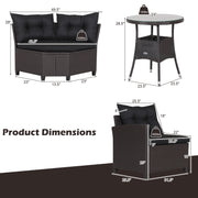 Costway - 4 Pieces Patio Rattan Furniture Set Cushioned Sofa Glass Table-Black