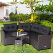 Costway - 4 Pieces Patio Rattan Furniture Set Cushioned Sofa Glass Table-Black