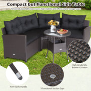 Costway - 4 Pieces Patio Rattan Furniture Set Cushioned Sofa Glass Table-Black
