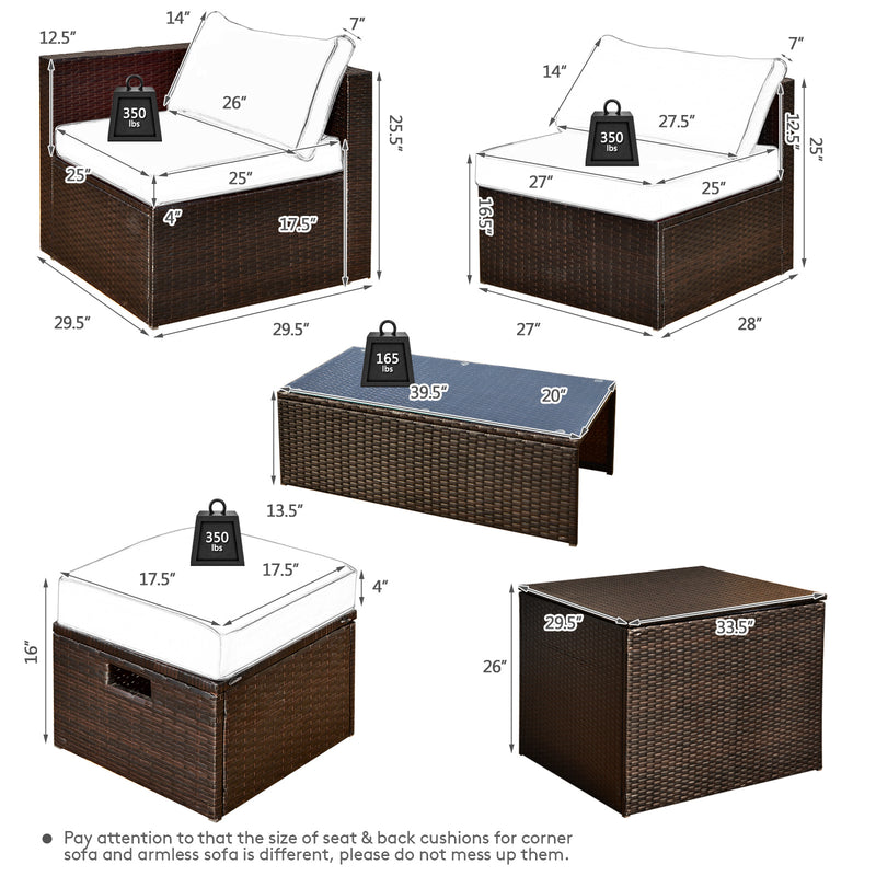 Costway - 8 Pieces Patio Space-Saving Rattan Furniture Set with Storage Box and Waterproof Cover-Navy