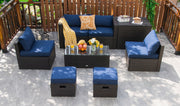 Costway - 8 Pieces Patio Space-Saving Rattan Furniture Set with Storage Box and Waterproof Cover-Navy