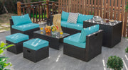 Costway - 8 Pieces Patio Space-Saving Rattan Furniture Set with Storage Box and Waterproof Cover-Turquoise