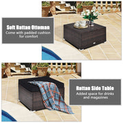 Costway - 4 Pieces Ottoman Garden Patio Rattan Wicker Furniture Set with Cushion-Black