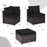 Costway - 4 Pieces Ottoman Garden Patio Rattan Wicker Furniture Set with Cushion-Black
