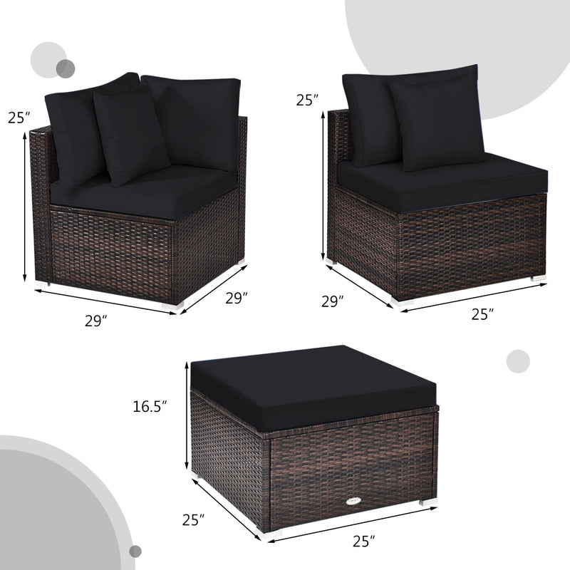 Costway - 4 Pieces Ottoman Garden Patio Rattan Wicker Furniture Set with Cushion-Black