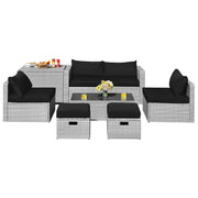 Costway - 8 Pieces Patio Rattan Furniture Set with Storage Waterproof Cover and Cushion-Black