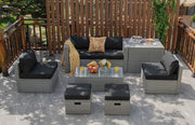 Costway - 8 Pieces Patio Rattan Furniture Set with Storage Waterproof Cover and Cushion-Black