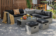 Costway - 8 Pieces Patio Rattan Furniture Set with Storage Waterproof Cover and Cushion-Black