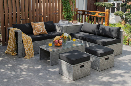 Costway - 8 Pieces Patio Rattan Furniture Set with Storage Waterproof Cover and Cushion-Black