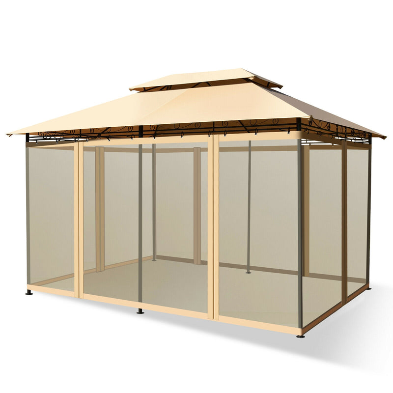 Costway - 10 Feet x 13 Feet Tent Canopy Shelter with Removable Netting Sidewall-Tan