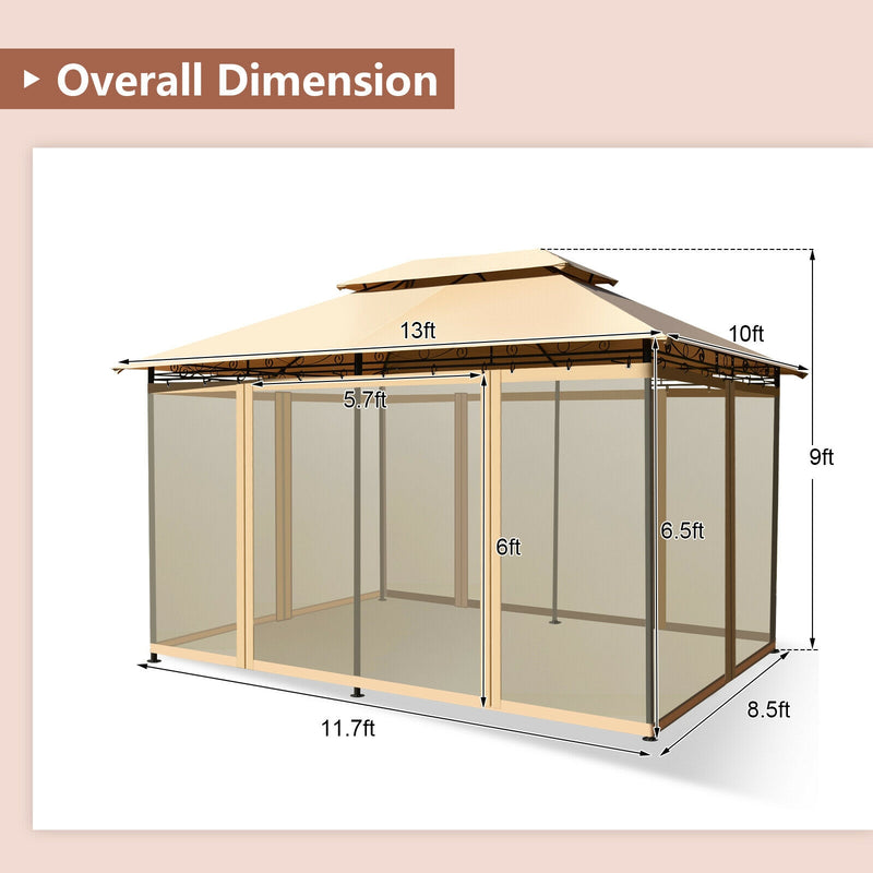 Costway - 10 Feet x 13 Feet Tent Canopy Shelter with Removable Netting Sidewall-Tan