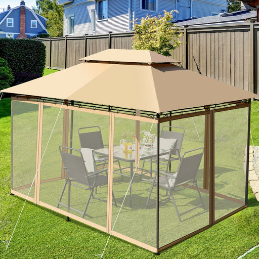 Costway - 10 Feet x 13 Feet Tent Canopy Shelter with Removable Netting Sidewall-Tan