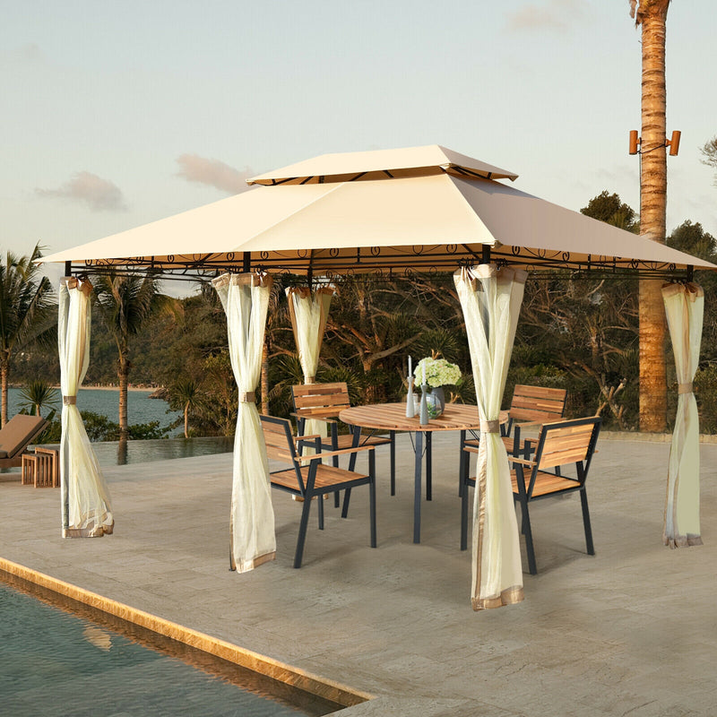 Costway - 10 Feet x 13 Feet Tent Canopy Shelter with Removable Netting Sidewall-Tan