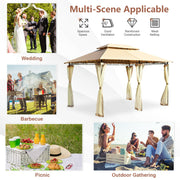 Costway - 10 Feet x 13 Feet Tent Canopy Shelter with Removable Netting Sidewall-Tan