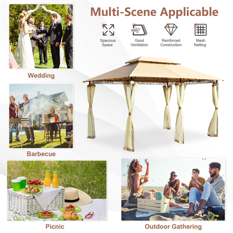 Costway - 10 Feet x 13 Feet Tent Canopy Shelter with Removable Netting Sidewall-Tan