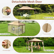 Costway - 10 Feet x 13 Feet Tent Canopy Shelter with Removable Netting Sidewall-Tan