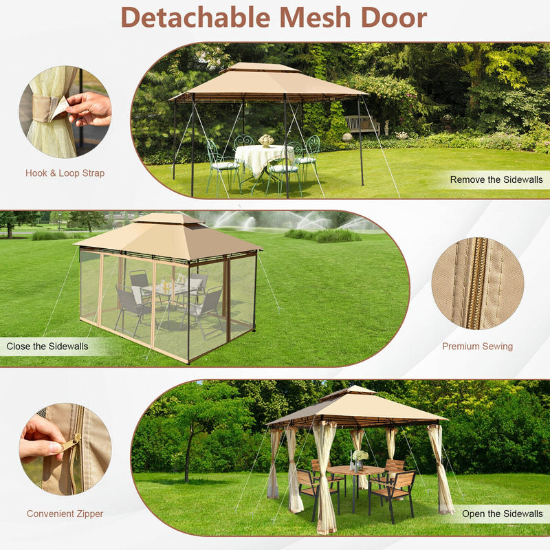 Costway - 10 Feet x 13 Feet Tent Canopy Shelter with Removable Netting Sidewall-Tan