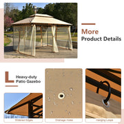Costway - 10 Feet x 13 Feet Tent Canopy Shelter with Removable Netting Sidewall-Tan