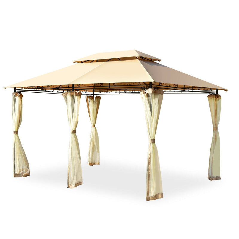 Costway - 10 Feet x 13 Feet Tent Canopy Shelter with Removable Netting Sidewall-Tan