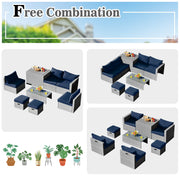 Costway - 8 Pieces Patio Rattan Furniture Set with Storage Waterproof Cover and Cushion-Navy