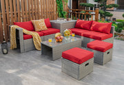 Costway - 8 Pieces Patio Rattan Furniture Set with Storage Waterproof Cover and Cushion-Red