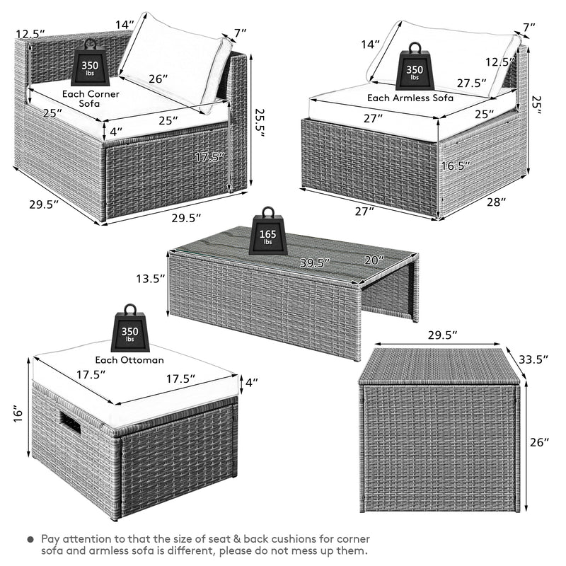 Costway - 8 Pieces Patio Rattan Furniture Set with Storage Waterproof Cover and Cushion-Red