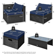Costway - 8 Pieces Patio Rattan Storage Table Furniture Set-Navy