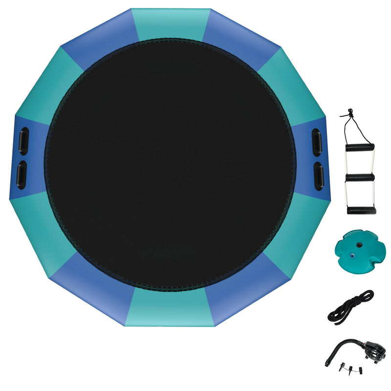 Costway - 15 Feet Inflatable Splash Padded Water Bouncer Trampoline-Blue